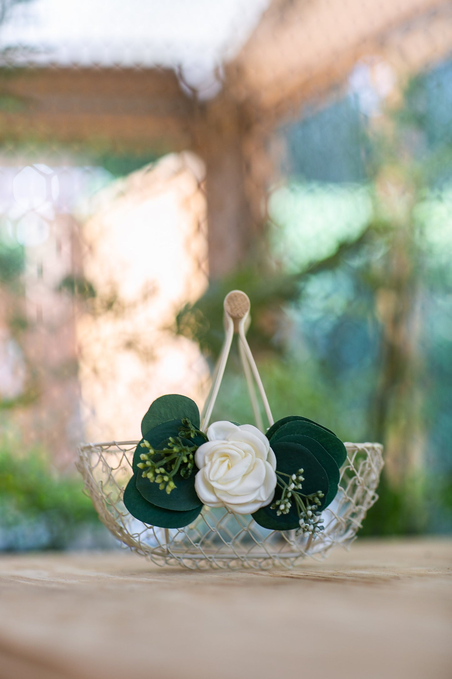 Imani Eucalyptus Flower Girl Basket: Ivory Wedding Decor