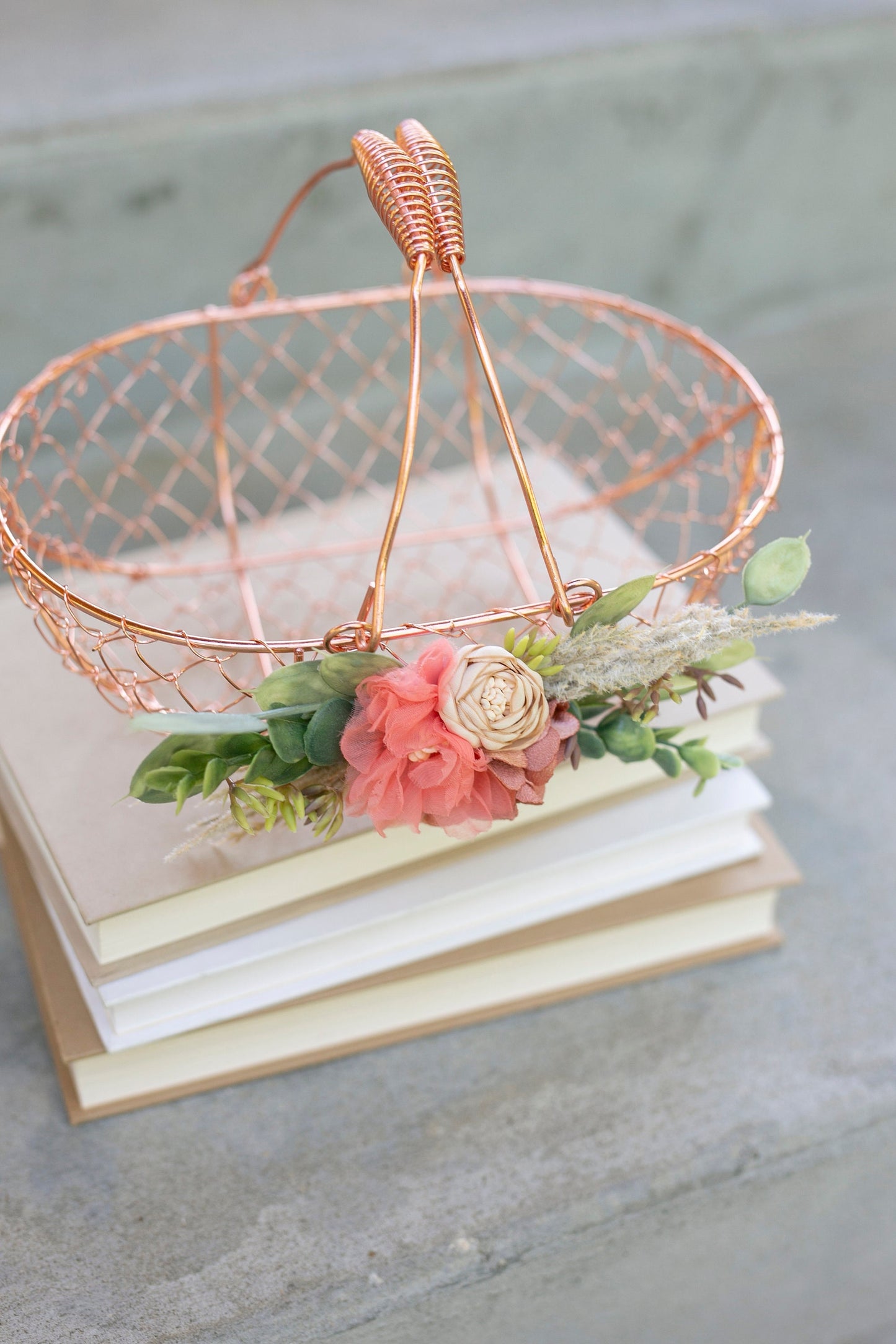 Francesca Boho Flower Girl Basket Set: Rose Gold Wedding Decor