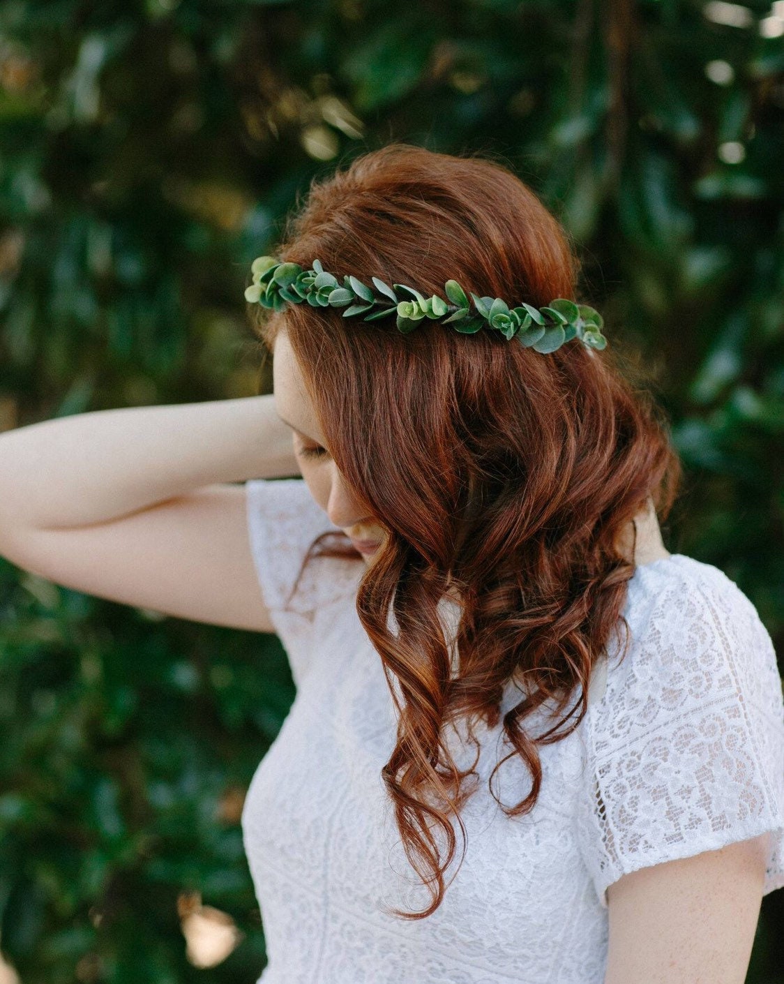 Isla Green Eucalyptus Leaf Crown: Boho Bridal Hairpiece