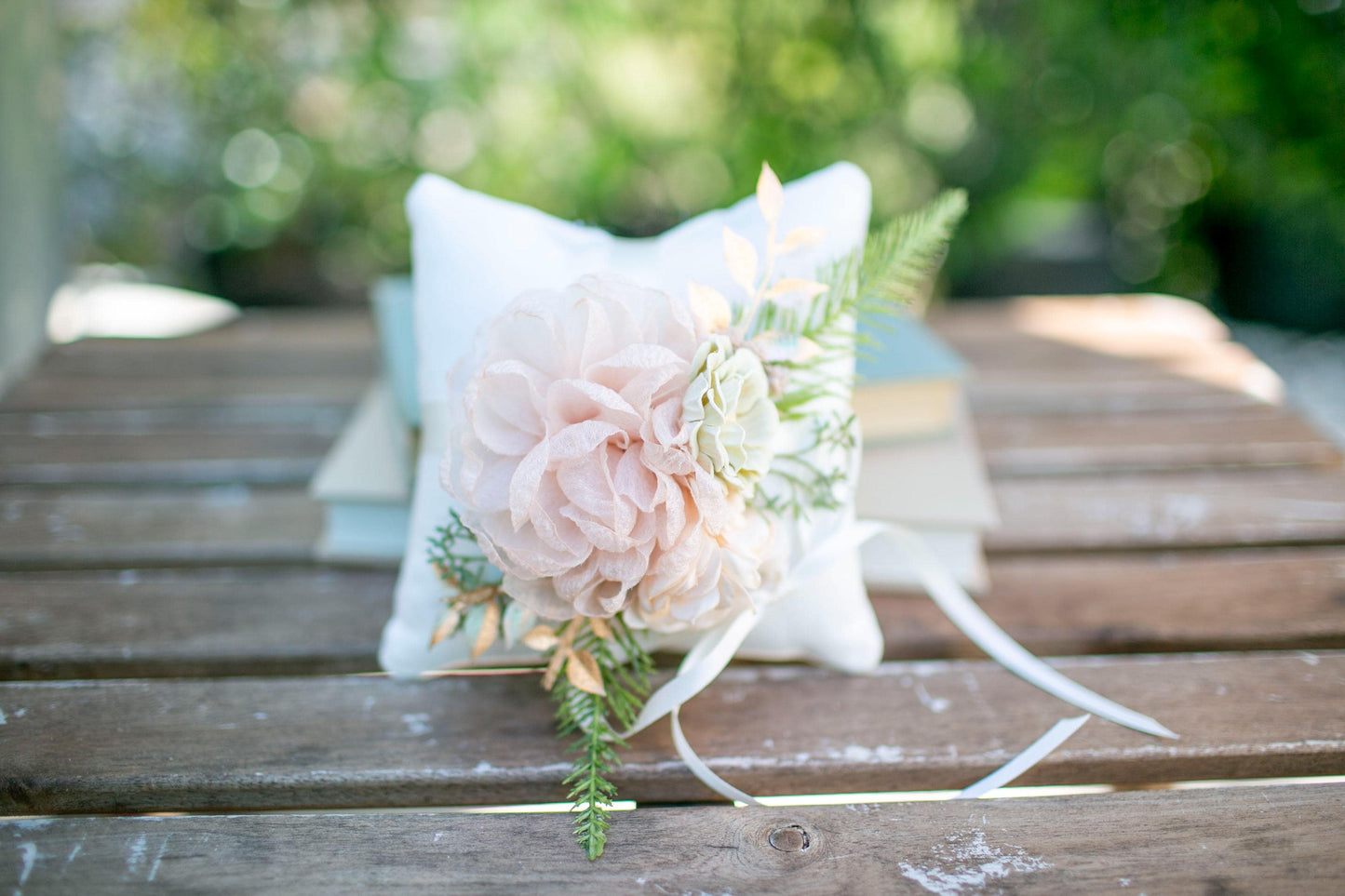 Travis Ivory Linen Ring Bearer Pillow: Floral & Greenery Wedding Ring Cushion