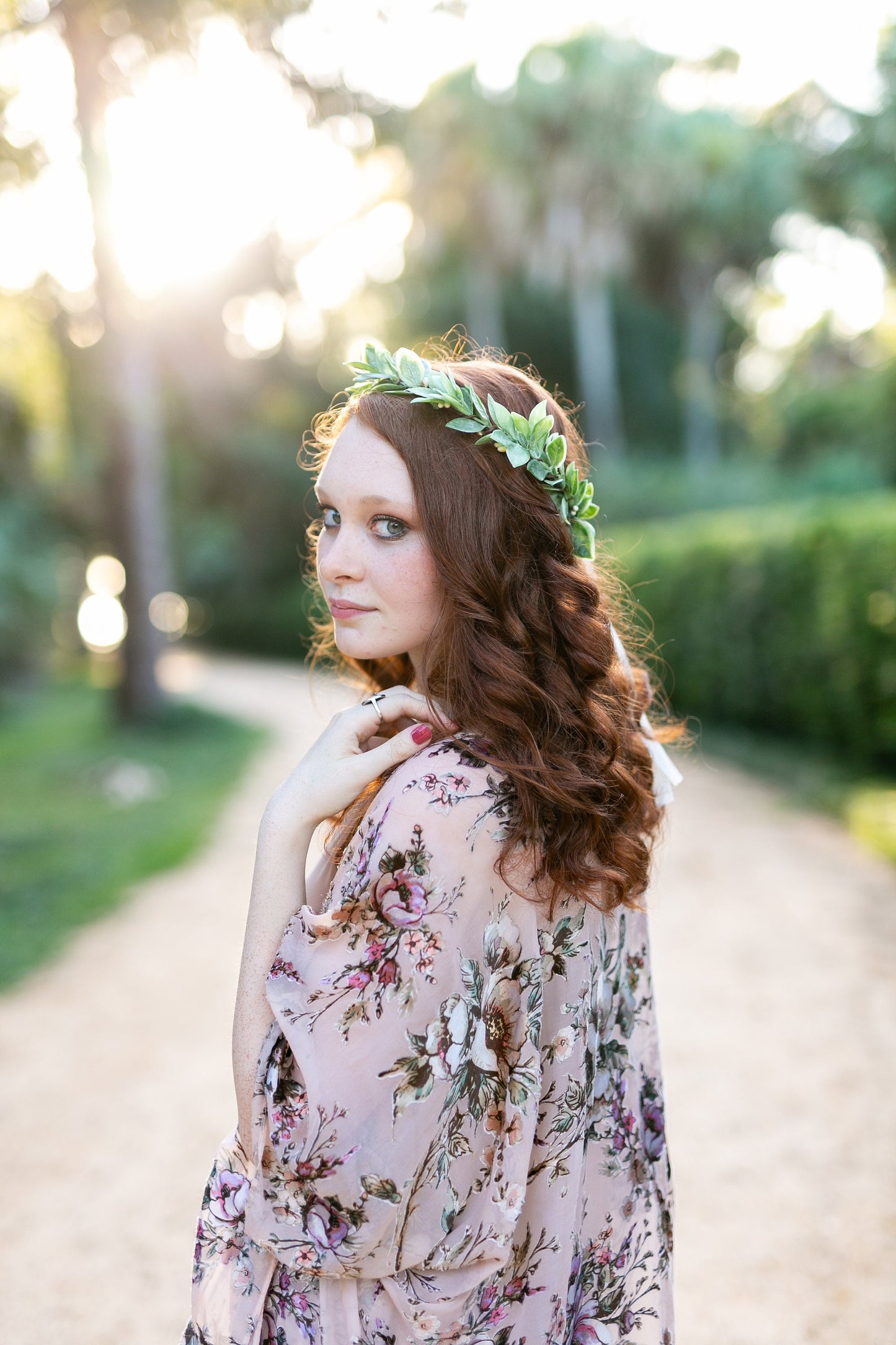Citron Lemon Leaf Flower Crown: Wedding Greenery Halo with Silk Ribbon