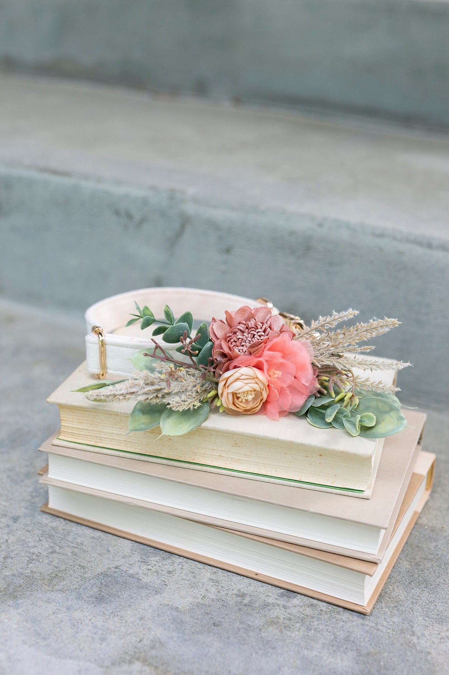 Francesca Dog Wedding Collar Corsage: Terracotta Coral Floral Pet Collar