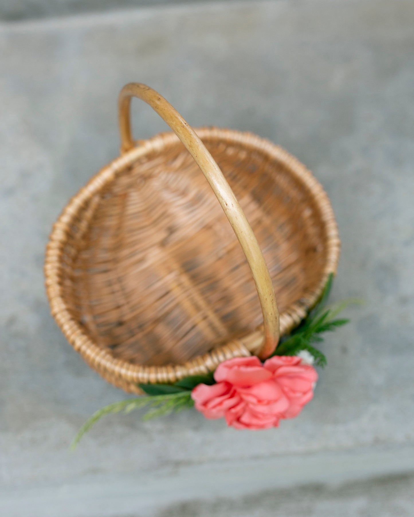 Tropical Flower Girl Basket: Coral Floral Wicker Wedding Decor
