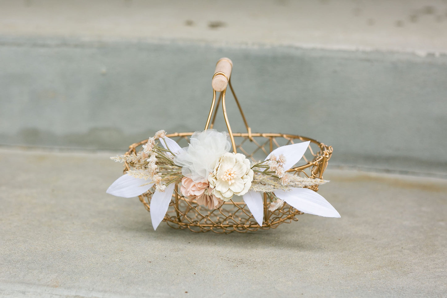 Boho Champagne Gold Flower Girl Basket: Desert Wedding Decor