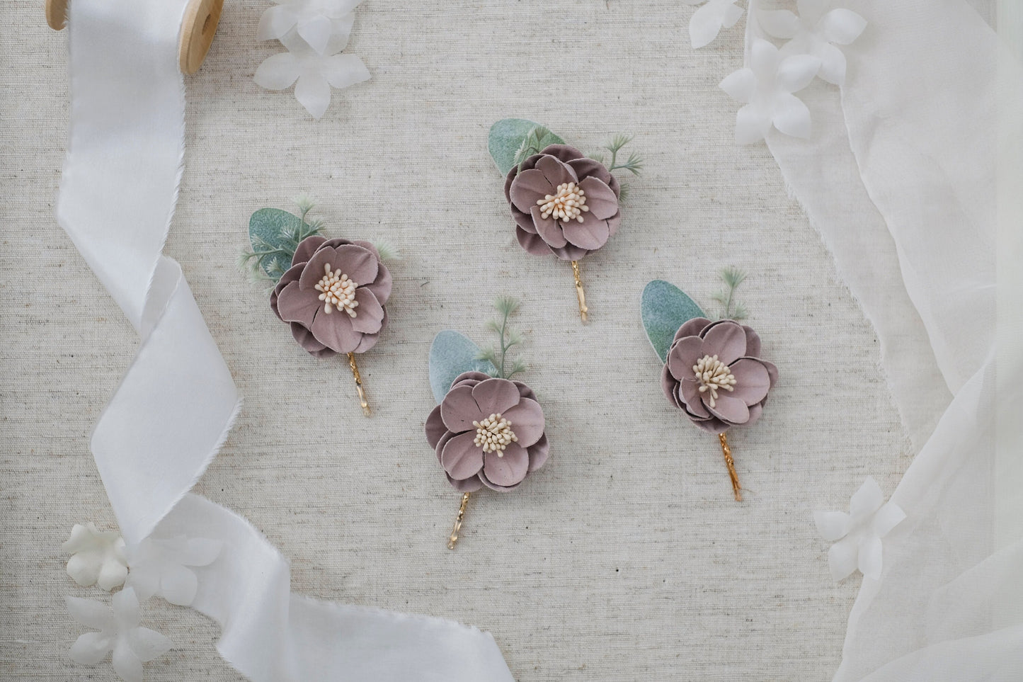 Blush Pink and Mauve Flower Hair Pin Set - Boho Bridal Hair Accessory (Pick Your Quantity)