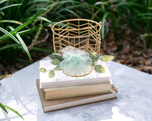 Champagne Gold Flower Girl Basket: Modern Wedding Decor | Choose Flower Color