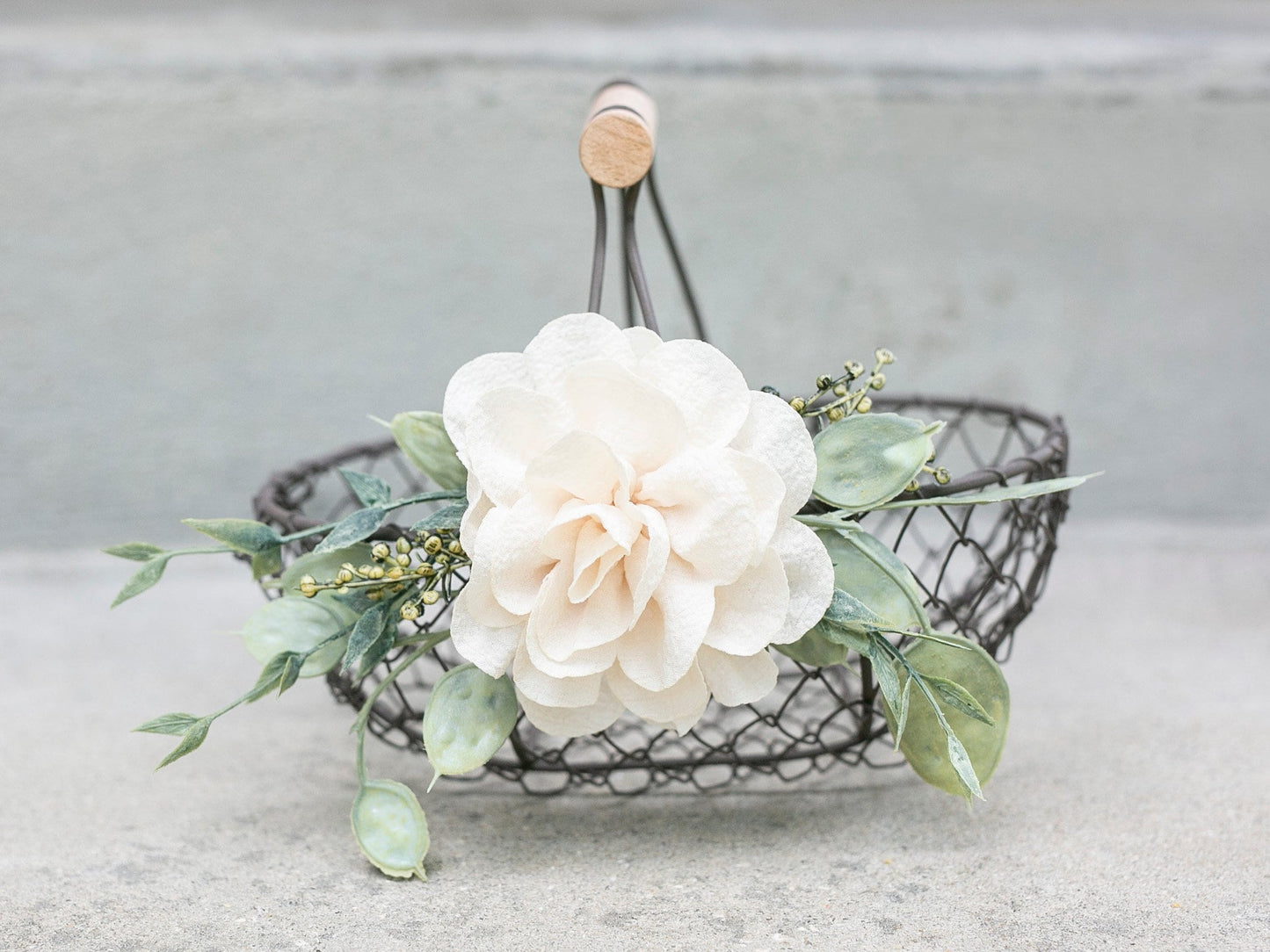 Marin Boho Flower Girl Basket | Rustic Bronze Wire, Mauve Rose