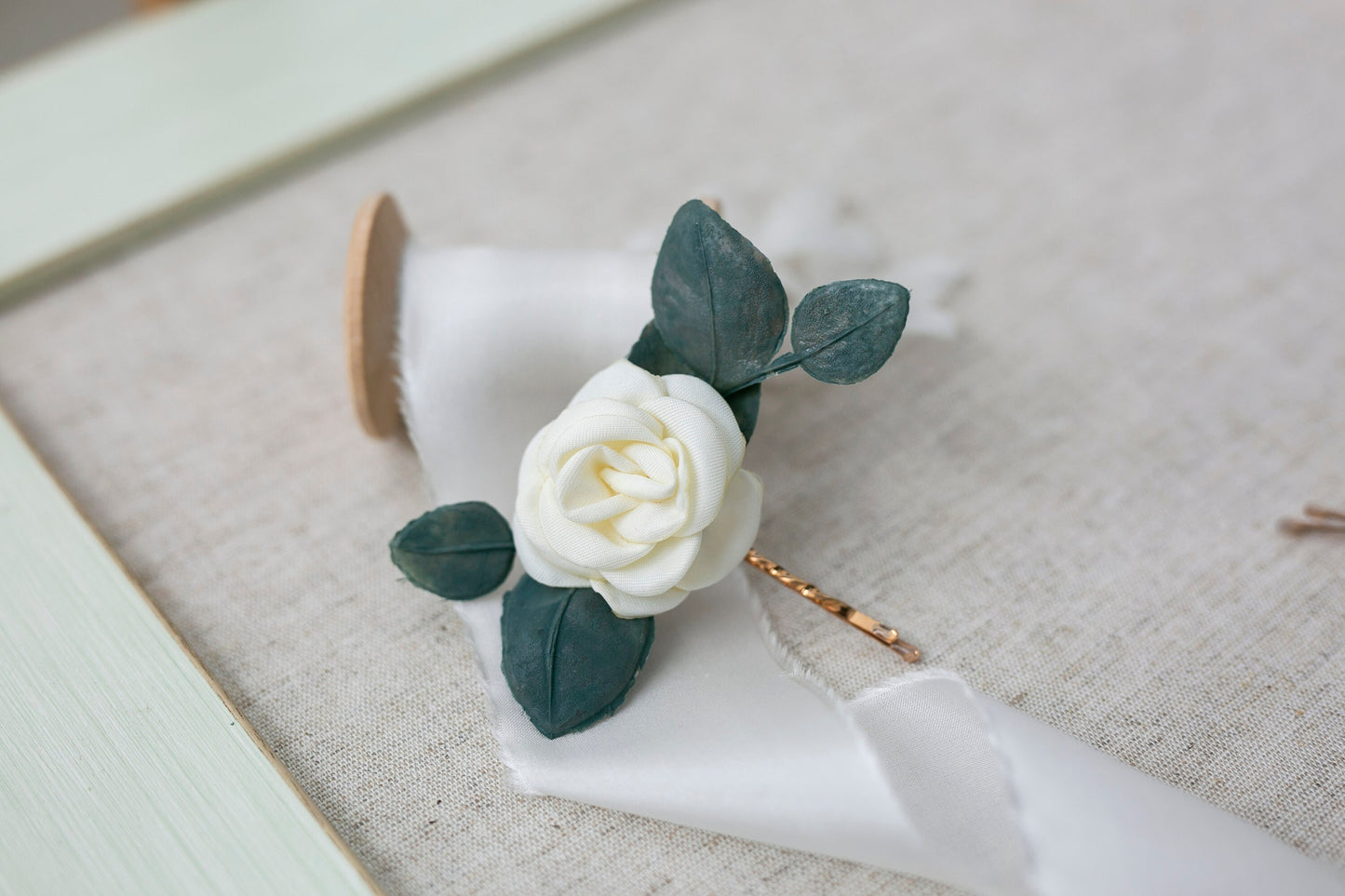 Eucalyptus Bridal Hair Pins: Silk Organza Flower Wedding Accessory