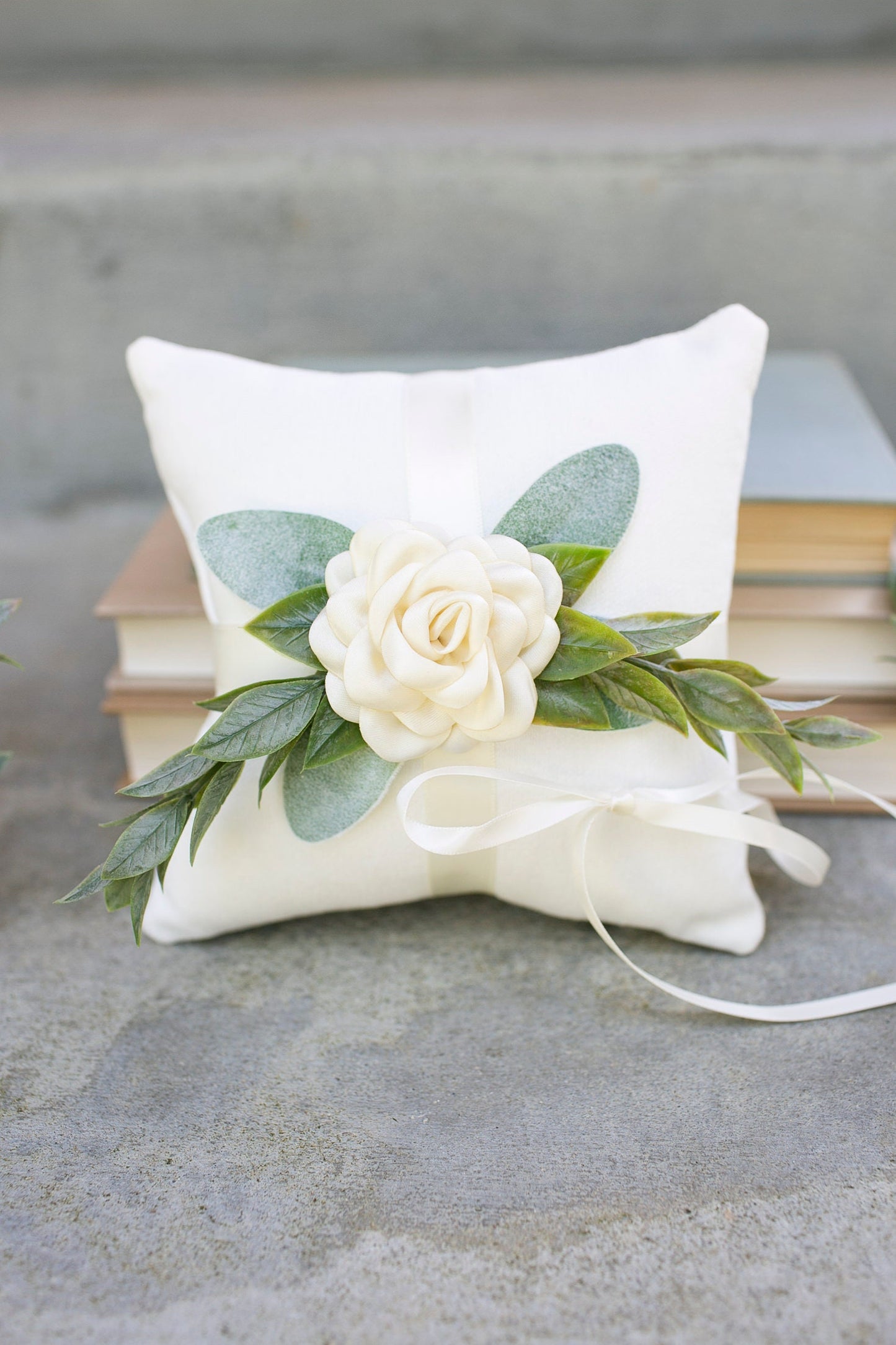 Ivory Ring Bearer Pillow: Linen-Look Wedding Pillow with Greenery