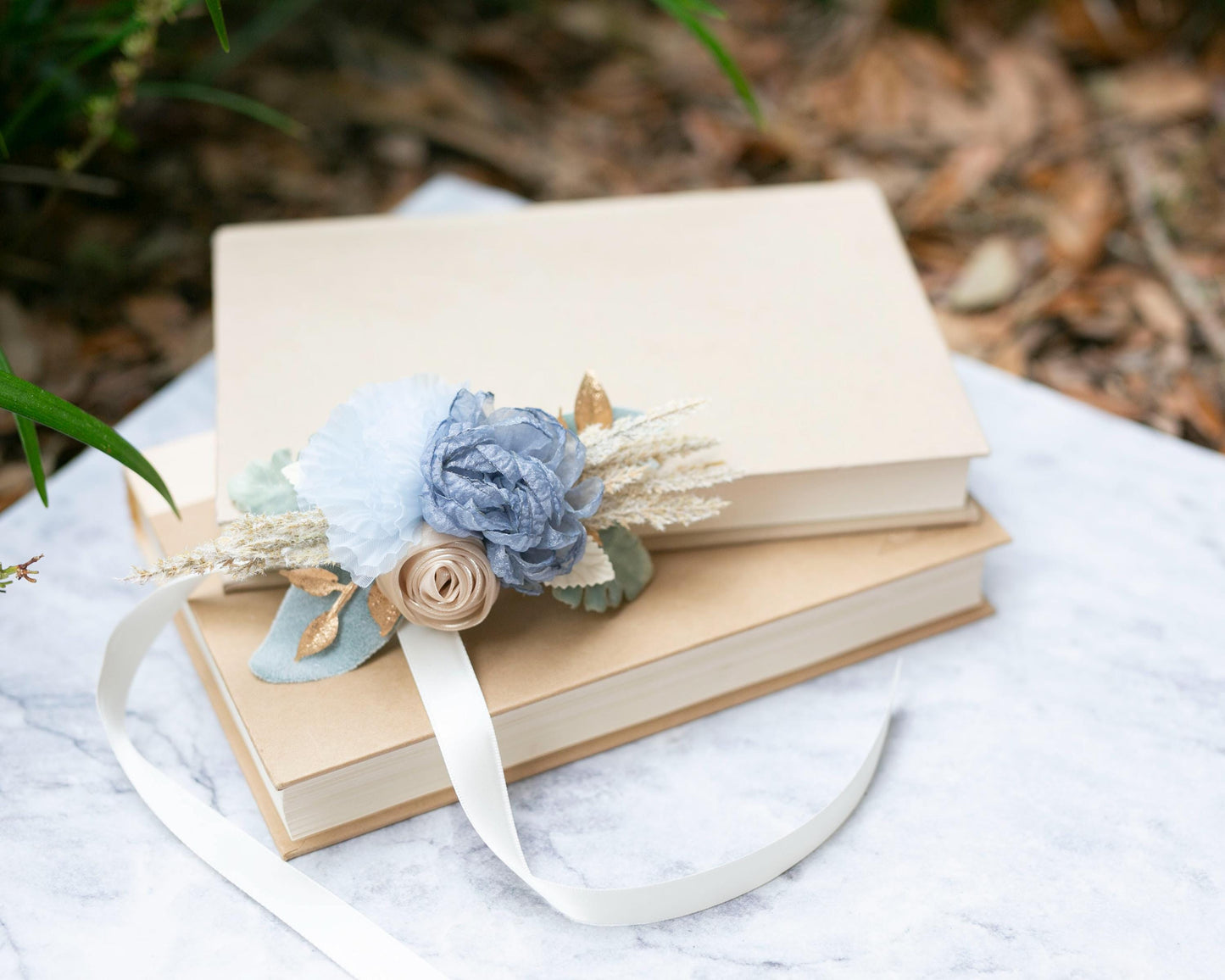 Sky Blue Flower Corsage: Coastal Wedding Keepsake