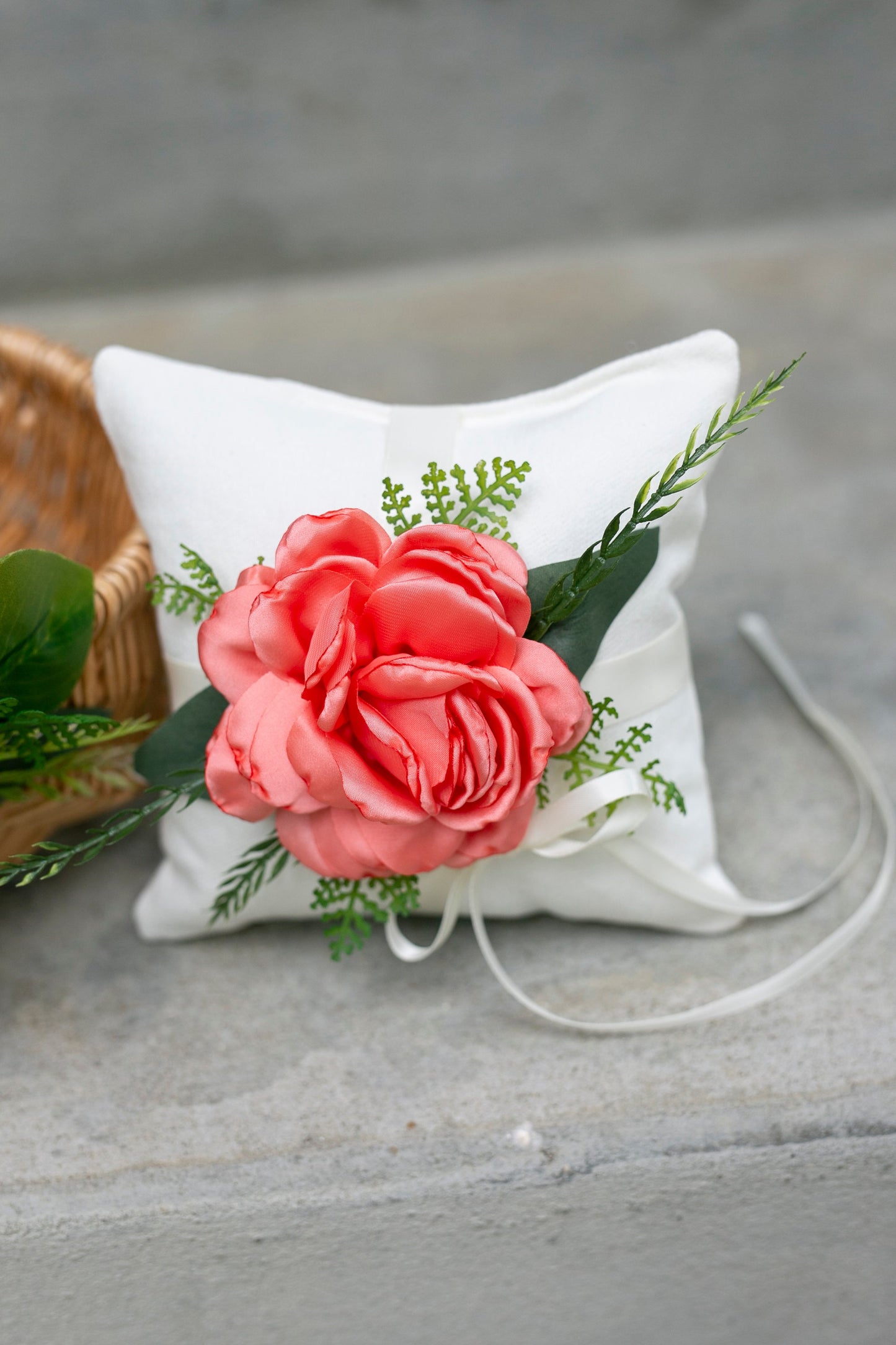 Tropical Flower Girl Basket: Coral Floral Wicker Wedding Decor
