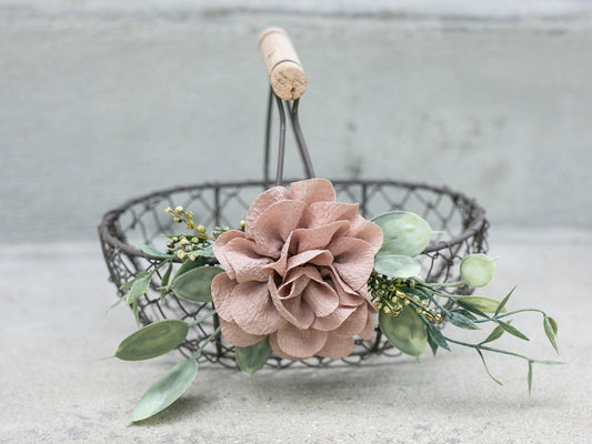 Marin Boho Flower Girl Basket | Rustic Bronze Wire, Mauve Rose