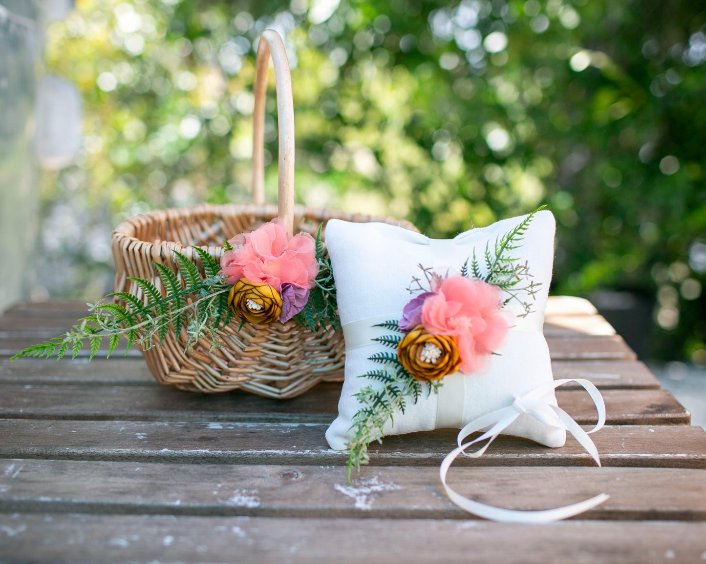 Boho Ring Bearer Pillow: Ivory Linen-Look Wedding Ring Cushion