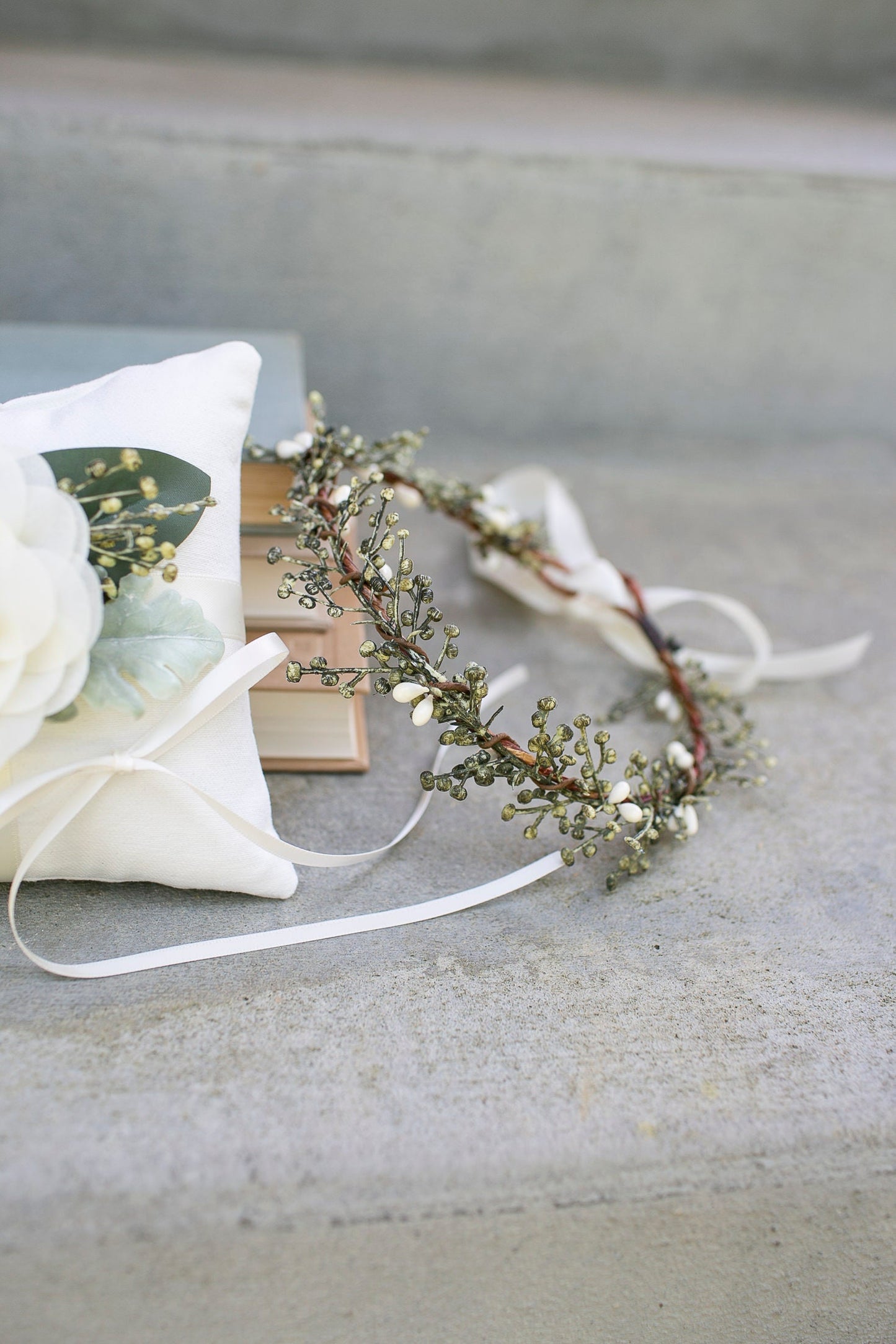 Bristol Rustic Willow Flower Girl Basket with Greenery & Chiffon Flower
