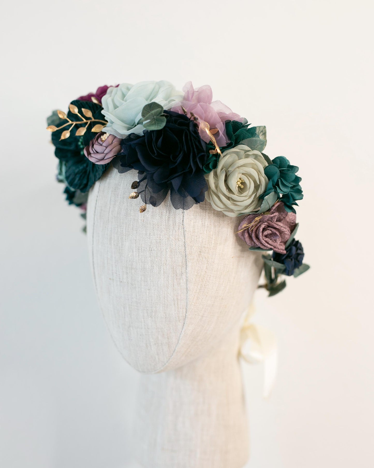 Midnight Summer Wedding Flower Crown: Purple & Blue Floral Hair Wreath
