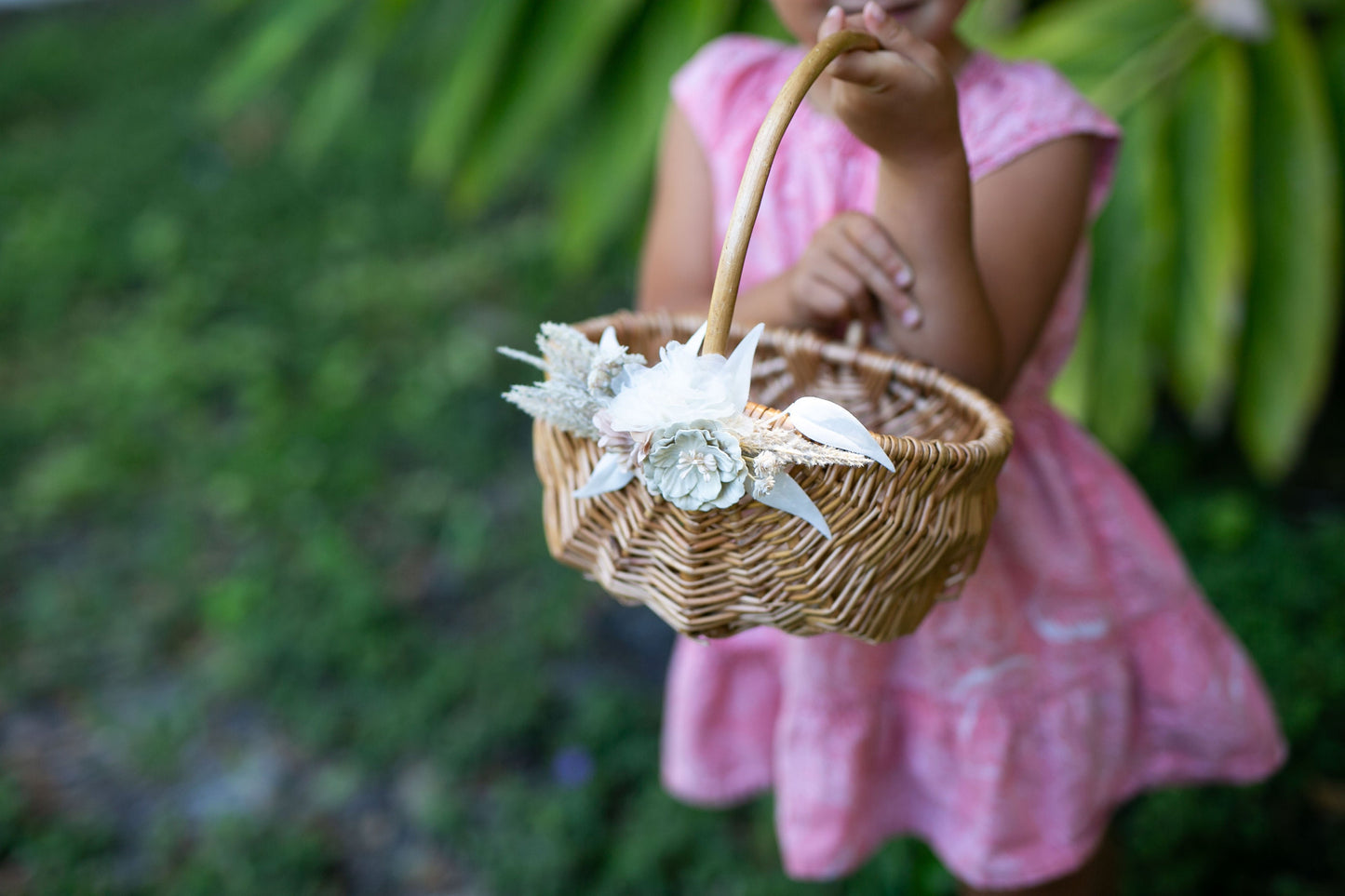 Fleur Light wood Flower Girl Basket & Ring Pillow Set