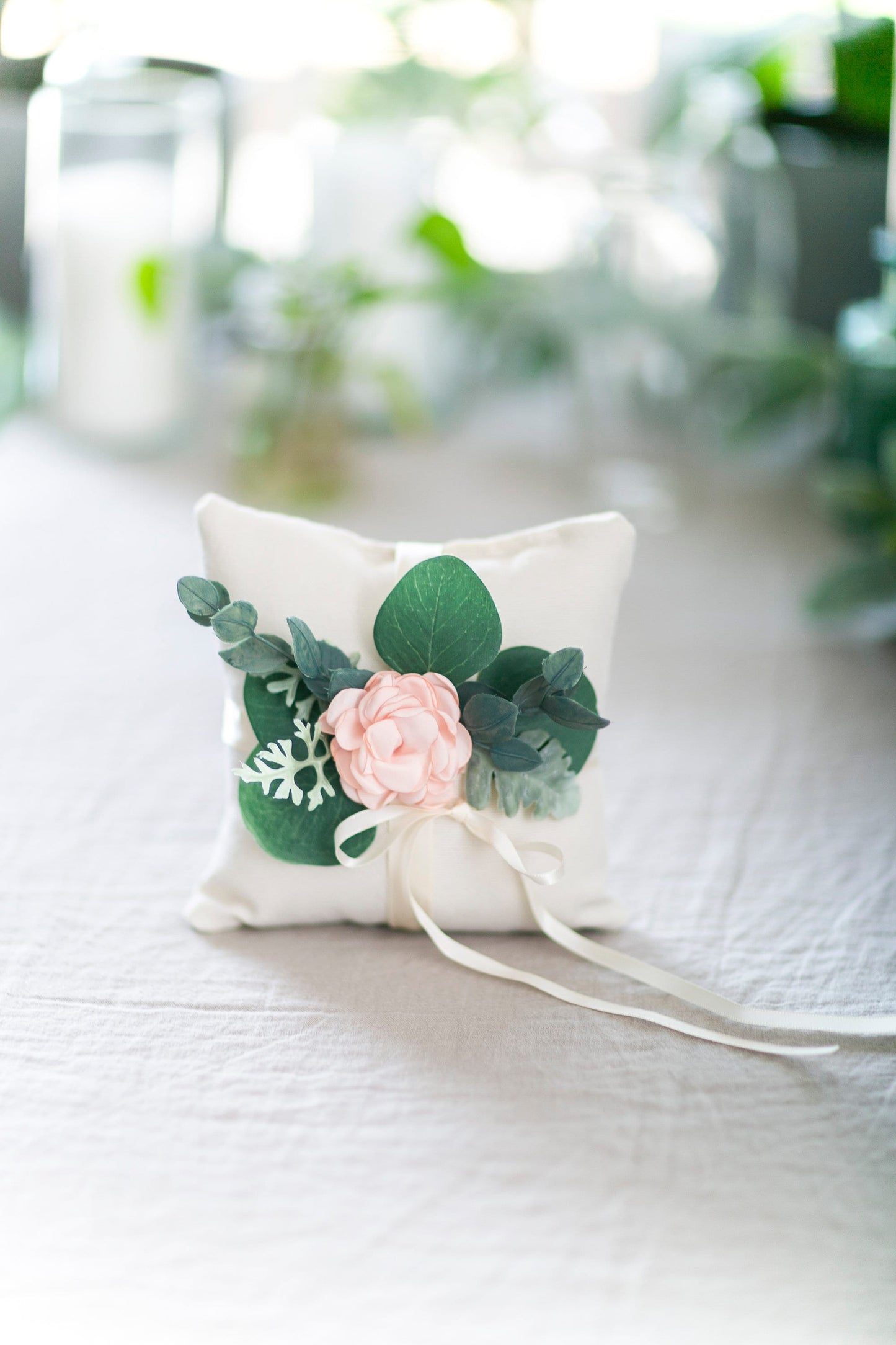 Milo Blush Pink Floral Ring Bearer Pillow: Ivory Linen Wedding Cushion